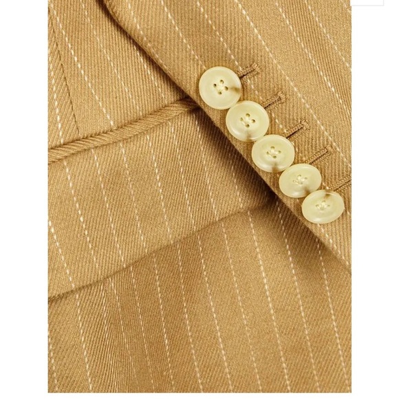 Veronica Beard‎ Gaya Linen-Blend Pinstriped Dickey Blazer Camel - Picture 6 of 11
